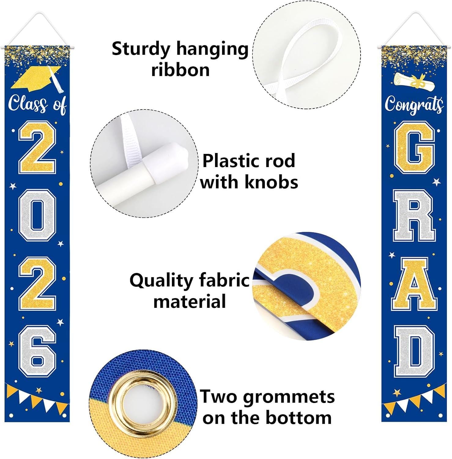 Class of 2026 Graduation Banner, Blue Porch Sign, Indoor Outdoor Party Decor