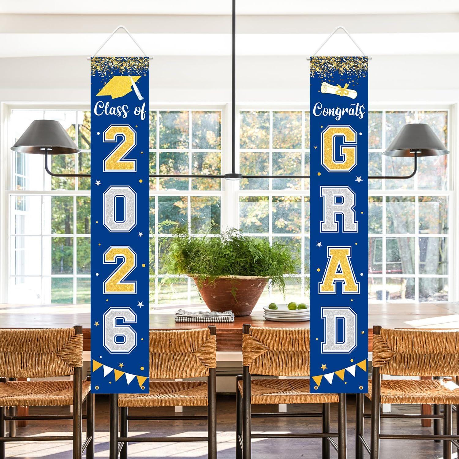 Class of 2026 Graduation Banner, Blue Porch Sign, Indoor Outdoor Party Decor