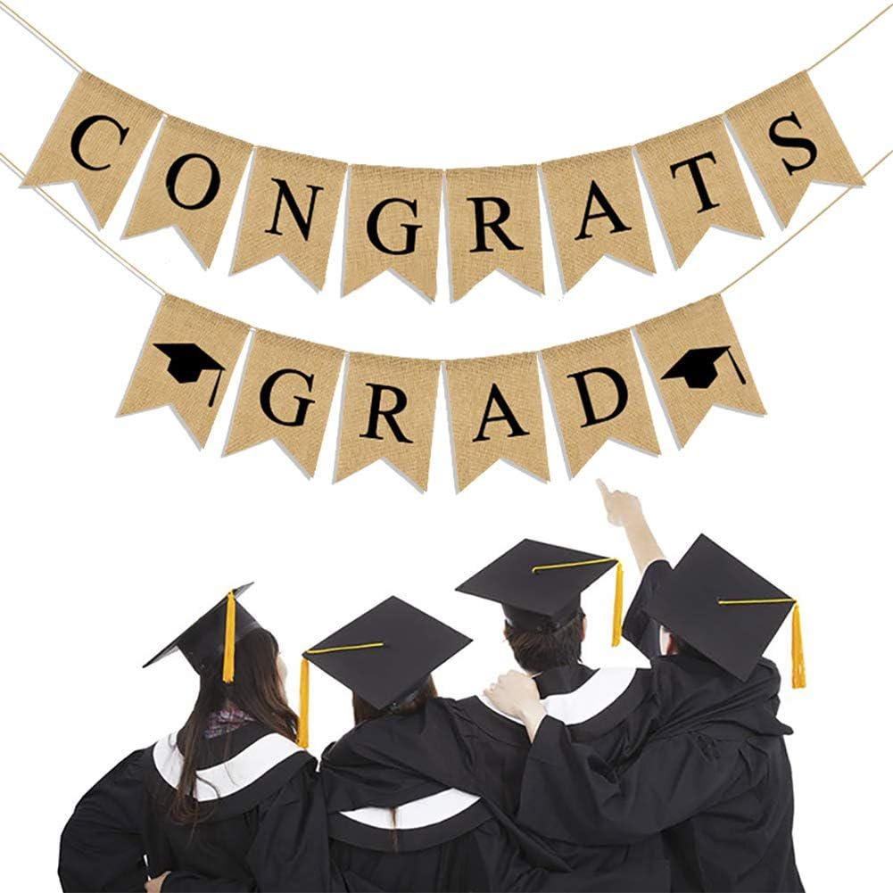 Congrats Grad Burlap Banner, Class of 2026, Rustic Graduation Party Decor