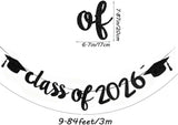 2026 Graduation Banner, Black Glitter Garland, Class of 2026 Party Decor (9.84ft Ribbon)