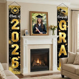 Class of 2026 Graduation Banner Set, Black Gold Oxford Fabric, Indoor Outdoor Decor