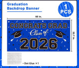 2026 Graduation Banner, Blue Congrats Grad Sign, Class of 2026 Party Decorations (65x32.7 Inch)
