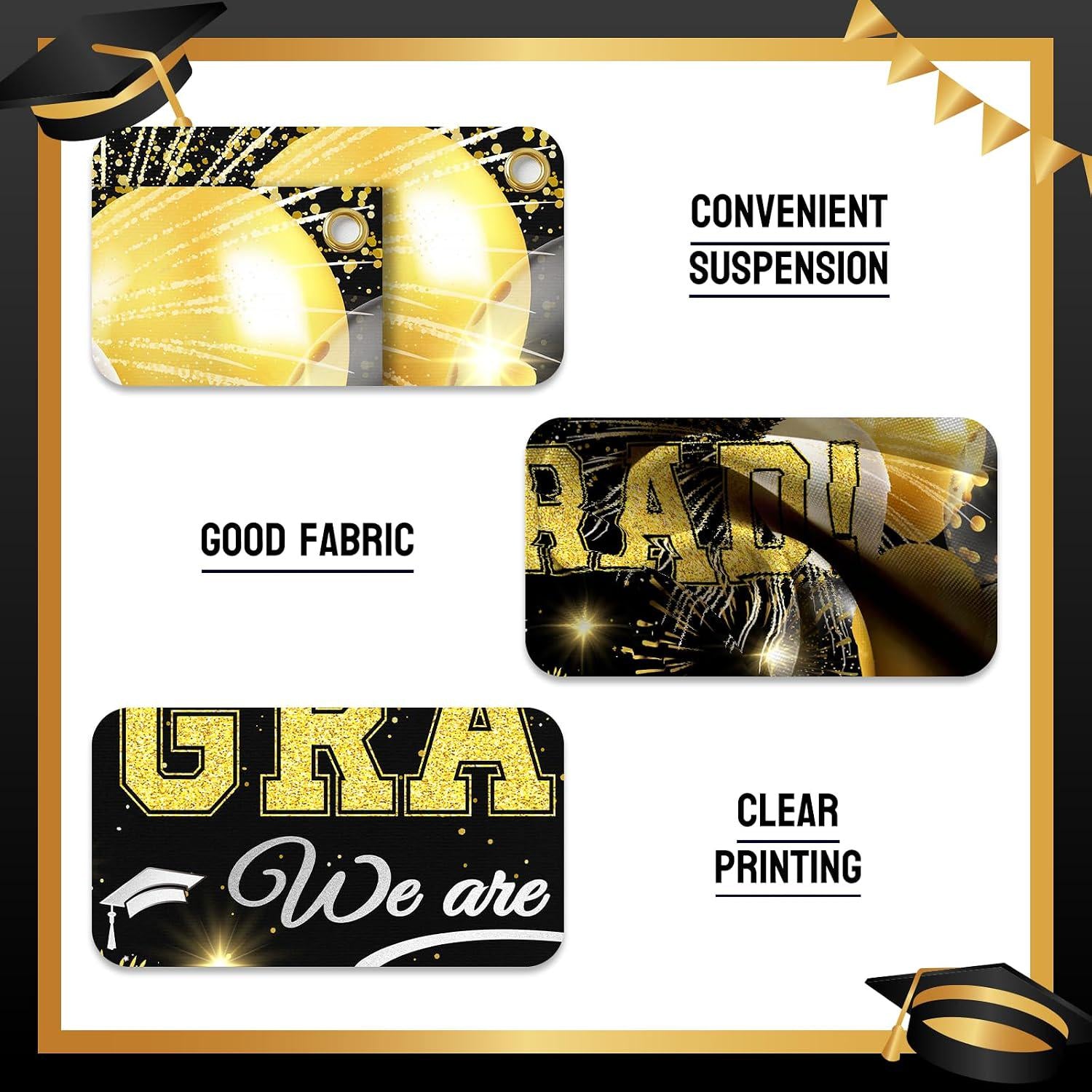 Class of 2026 Graduation Banner, Black Gold Congrats Grad Yard Sign (6x1.3FT)