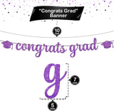 Purple Glitter Graduation Banner, 10FT Congrats Grad Garland, Class of 2026 Party Decor