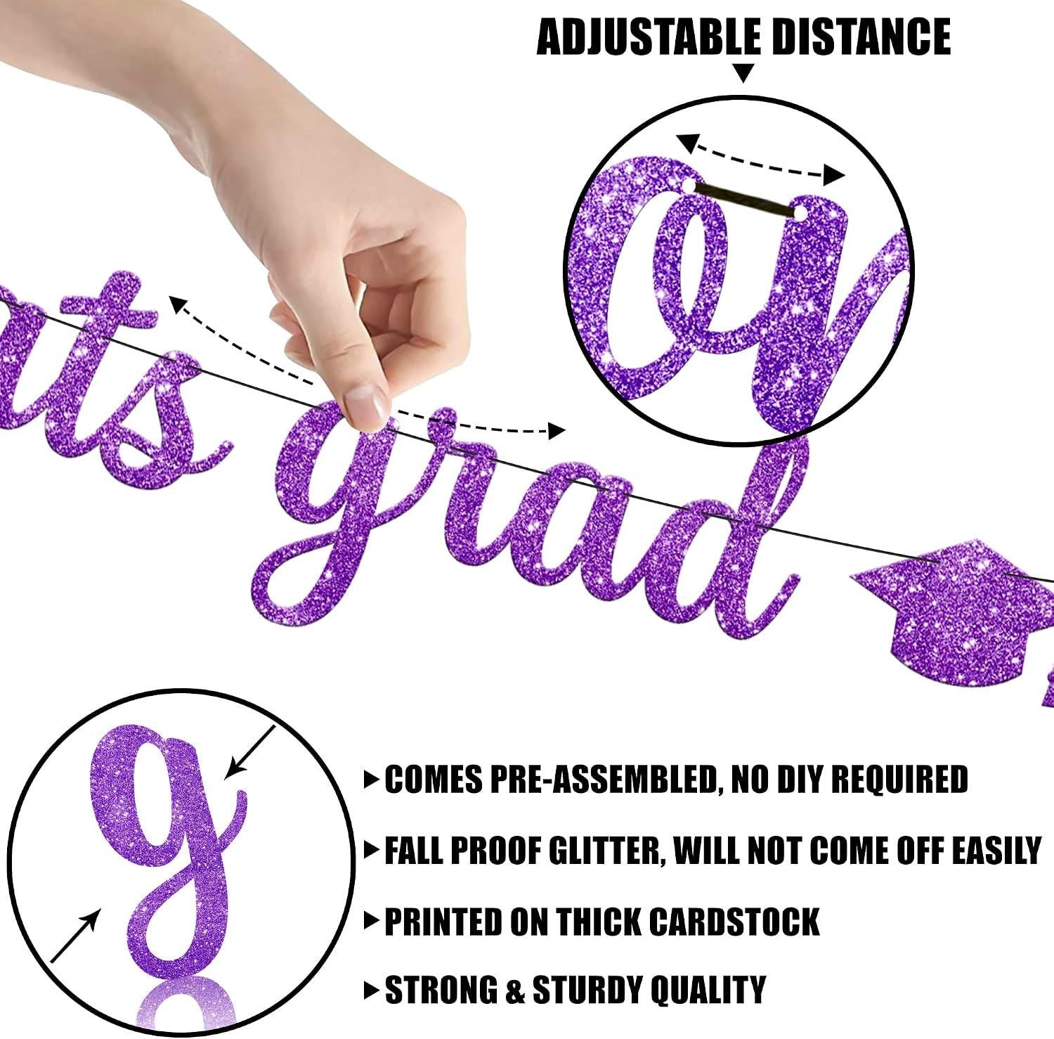Purple Glitter Graduation Banner, 10FT Congrats Grad Garland, Class of 2026 Party Decor