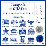 2026 Graduation Party Decorations, Blue Glitter Banner, Pom Poms, Swirls (Class of 2026)