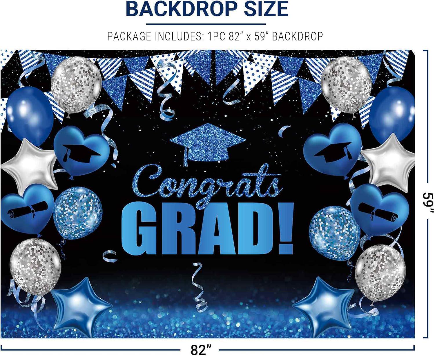 Blue Graduation Backdrop, Class of 2026 Party Decor (82x59 Inch)