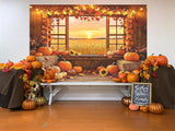 10x8FT Autumn Harvest Barn Window Backdrop, Pumpkin Maple Leaf Photography Background (10x8FT)
