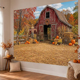 7x5FT Fall Barn Backdrop, Autumn Scarecrow Pumpkin Photography Background (Foldable Polyester)