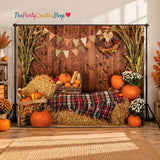 7x5FT Rustic Wood Barn Thanksgiving Backdrop, Harvest Pumpkin Leaves Photo Prop (Vinyl)