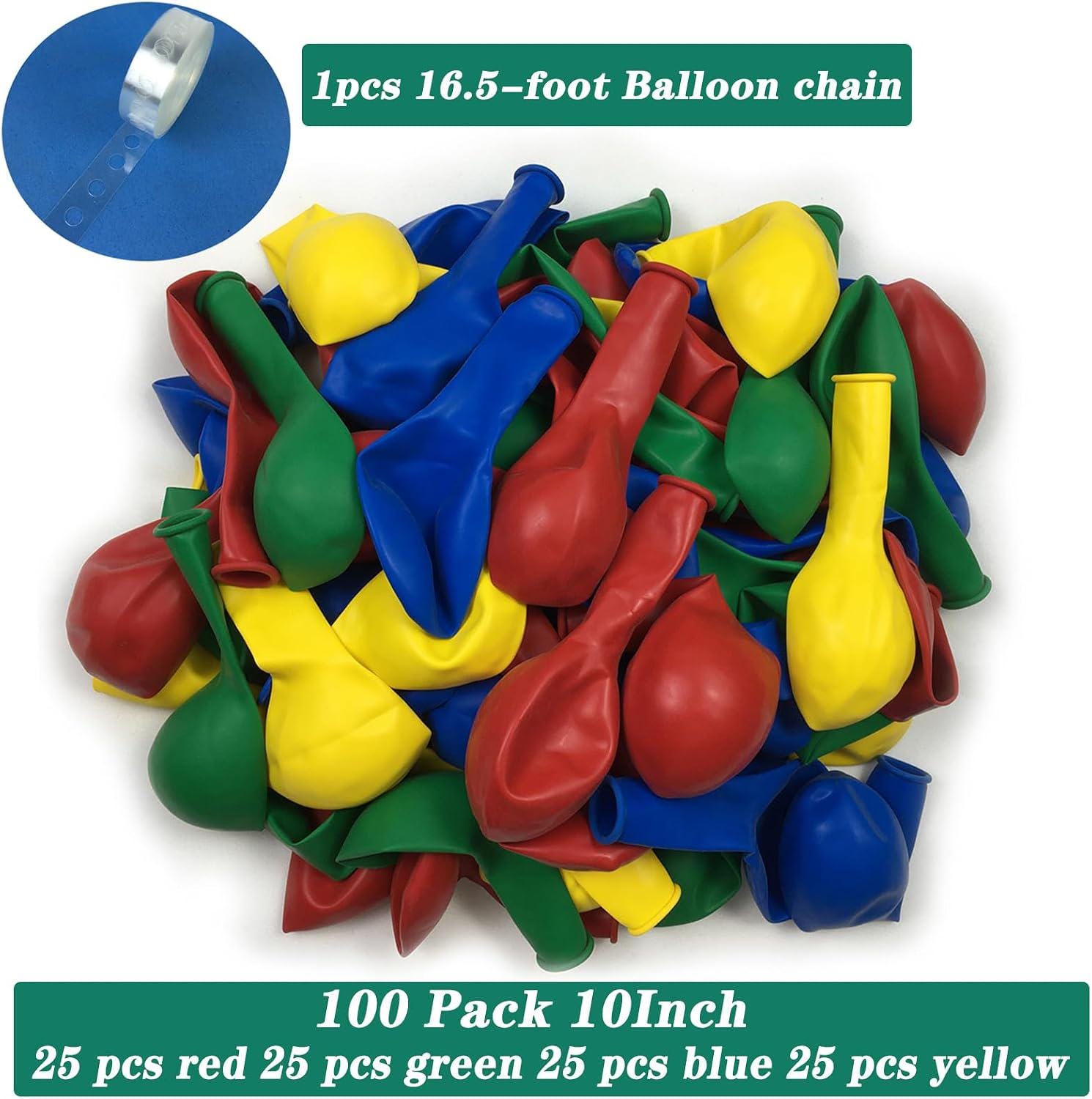 100-Piece Mexican Independence Day Balloons, Red Green Blue Yellow Latex Party Decorations (10 Inch)
