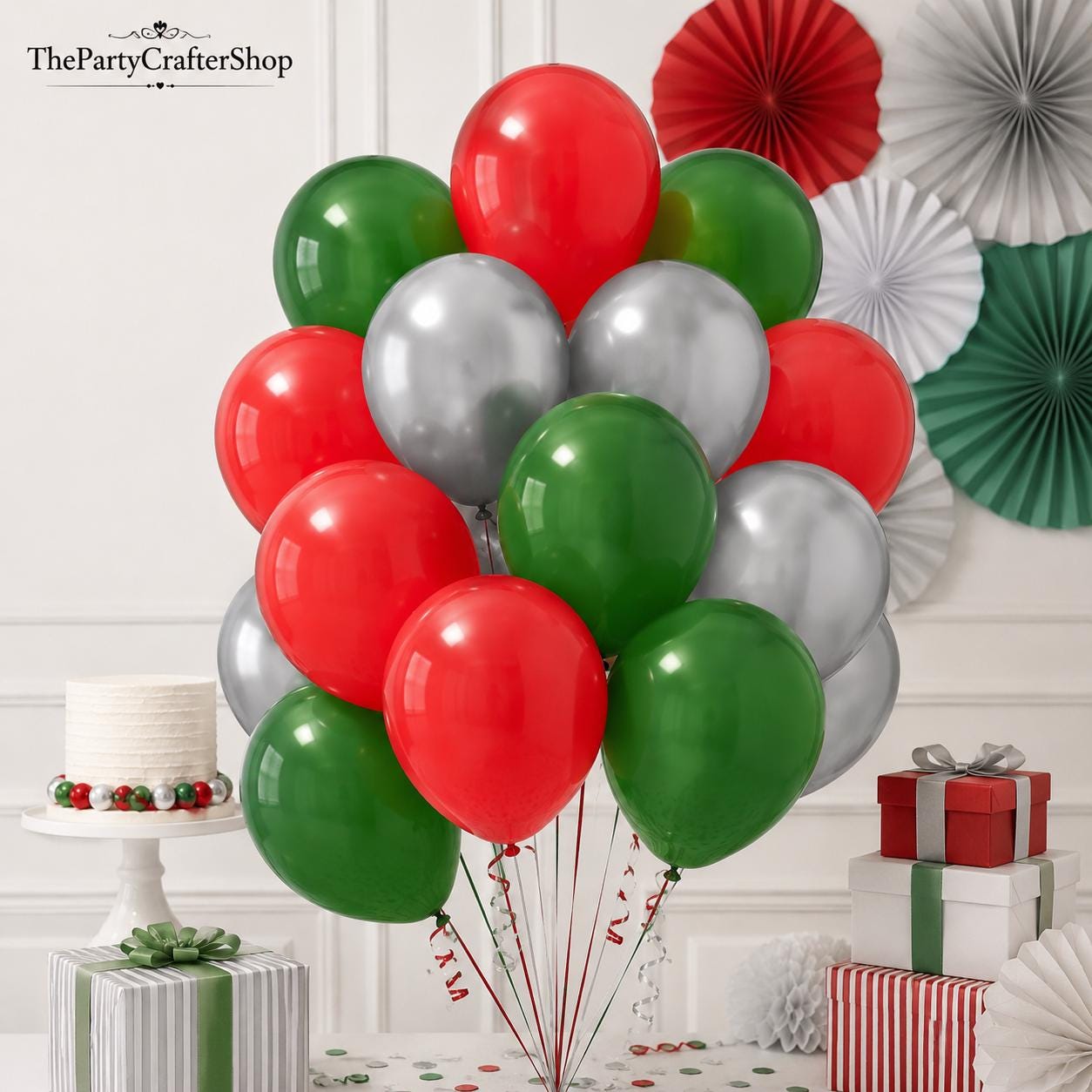 100 Mexican Independence Day Balloons, Red Green Silver Latex Party Decorations (12 Inch)