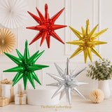 4PCS Mexican Independence Day Star Balloons, Red Green Gold Silver Foil (22 Inch)