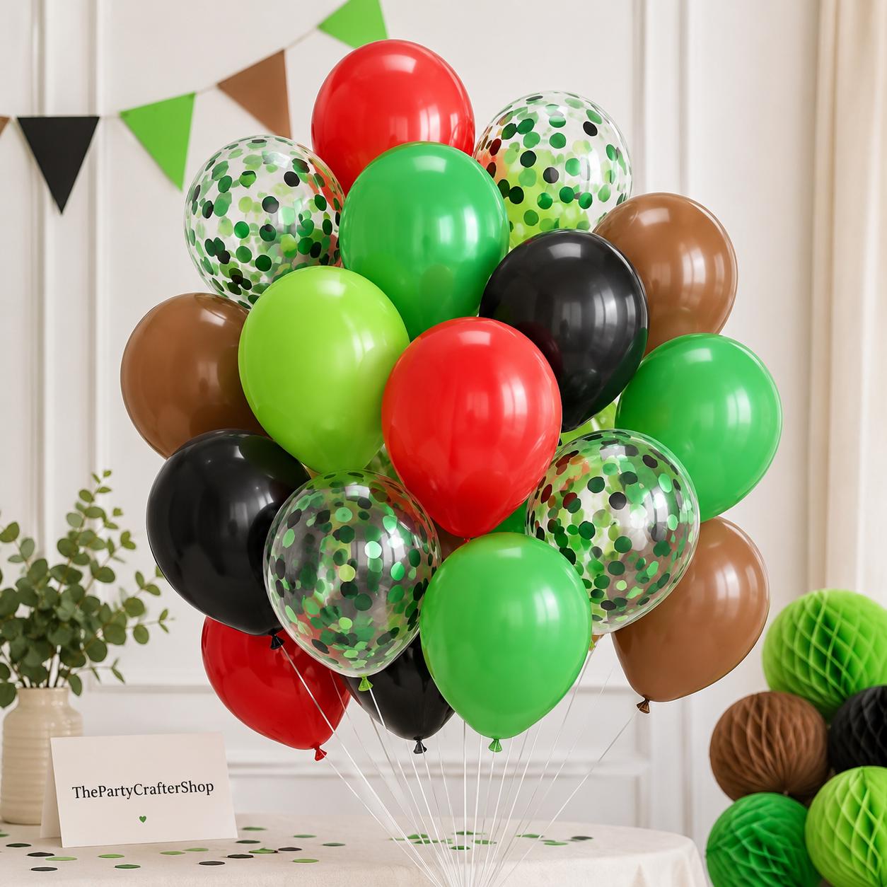 Mexican Independence Day Balloon Set, Red Green Brown Confetti Latex (12 Inch)