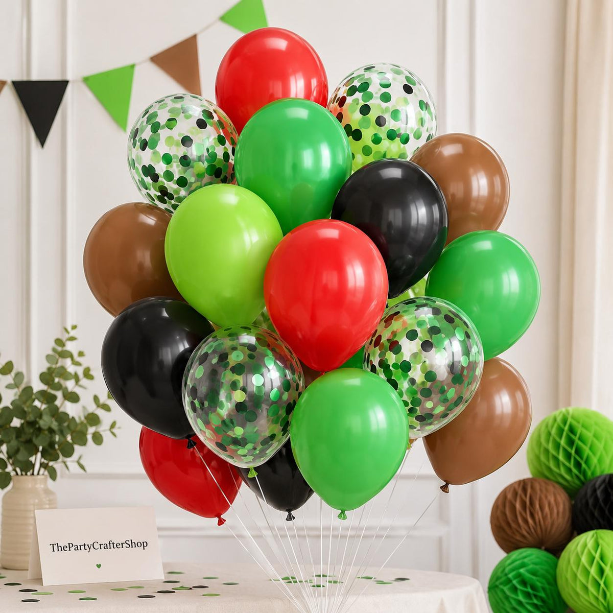 Mexican Independence Day Balloon Set, Red Green Brown Confetti Latex (12 Inch)