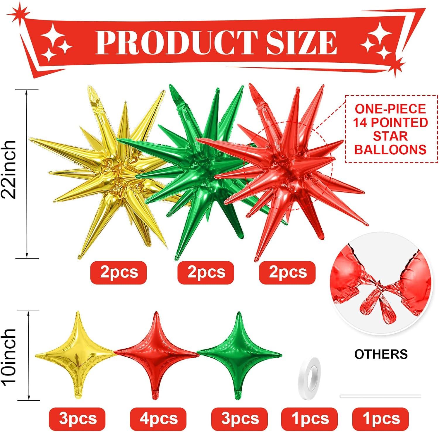 16PCS Mexican Independence Day Star Balloons, Red Green Gold Foil Party Decorations