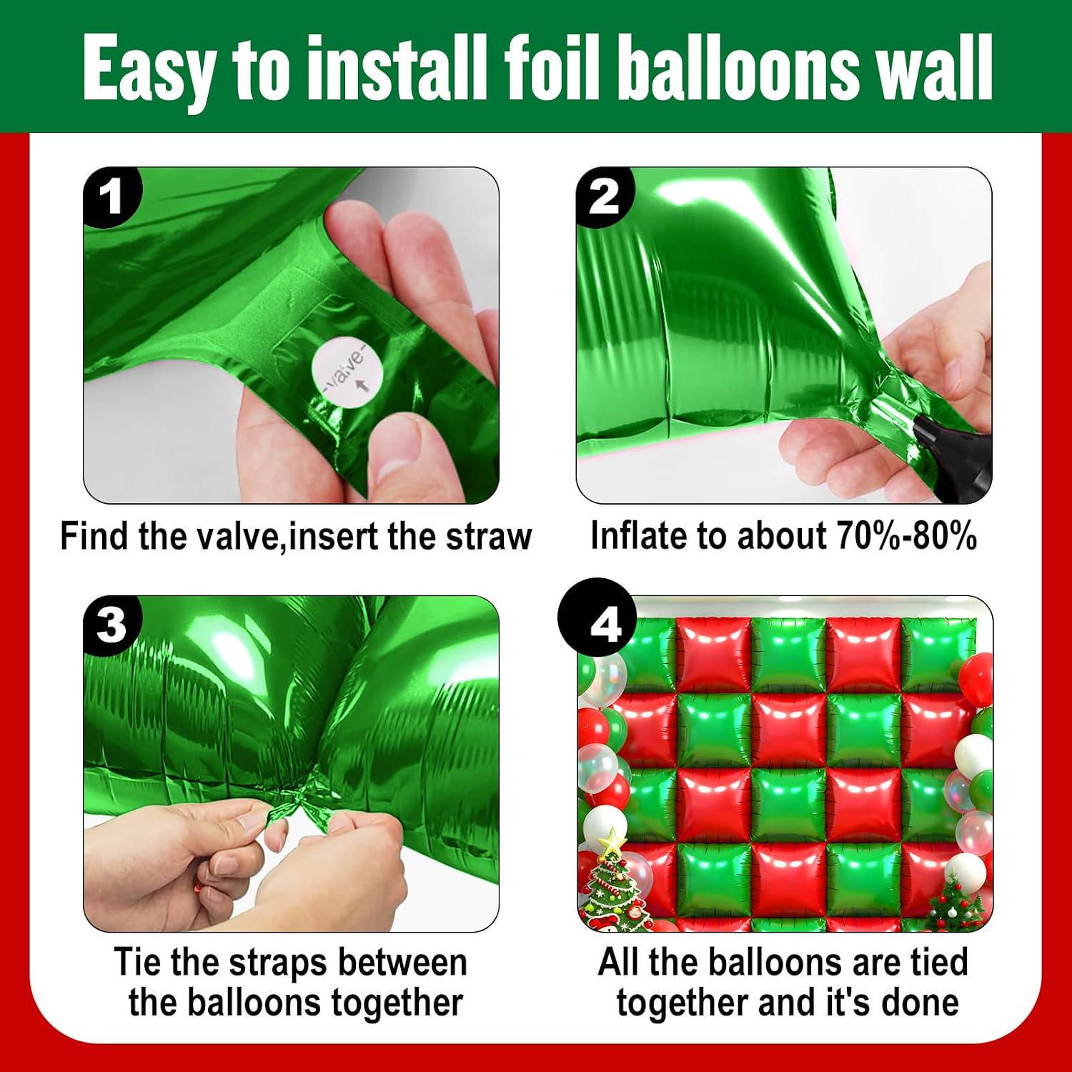25PCS Mexican Independence Day Square Foil Balloons, Red Green Metallic Garland Kit