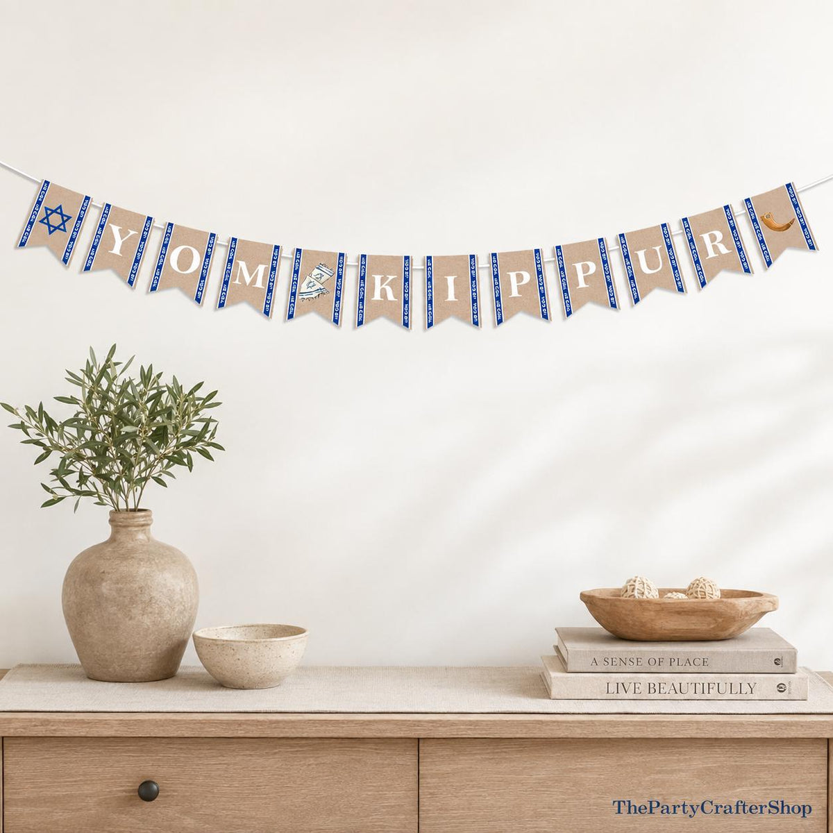 Yom Kippur Burlap Banner, Star of David, Jewish Holiday Decor