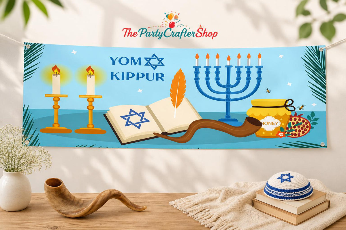 Yom Kippur Banner, 24x71 Inch Jewish Holiday Tapestry, Indoor Outdoor Decor
