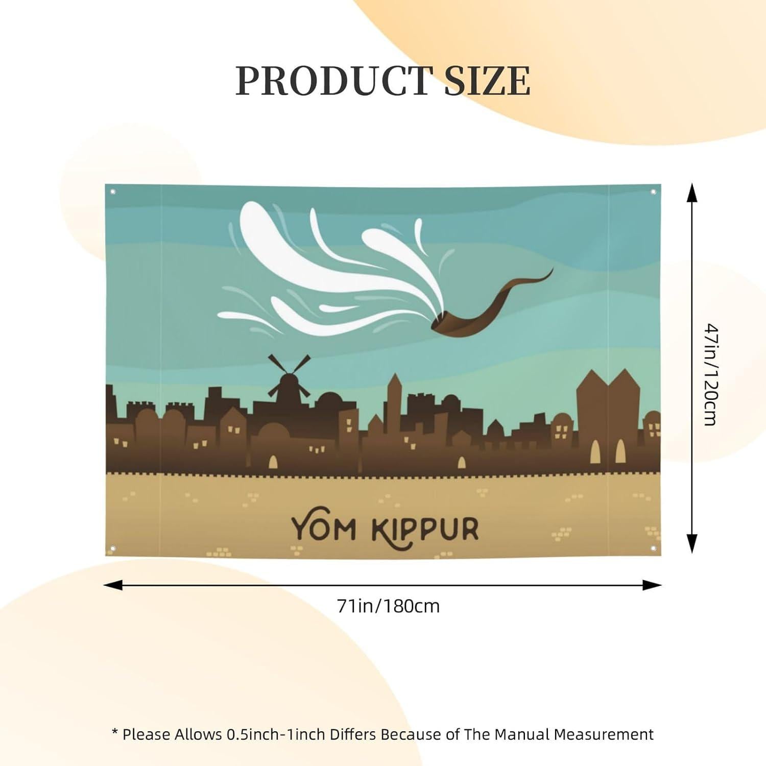 Yom Kippur Banner, Jewish Holiday Party Backdrop, Indoor Celebration Decor (47x71 Inch)
