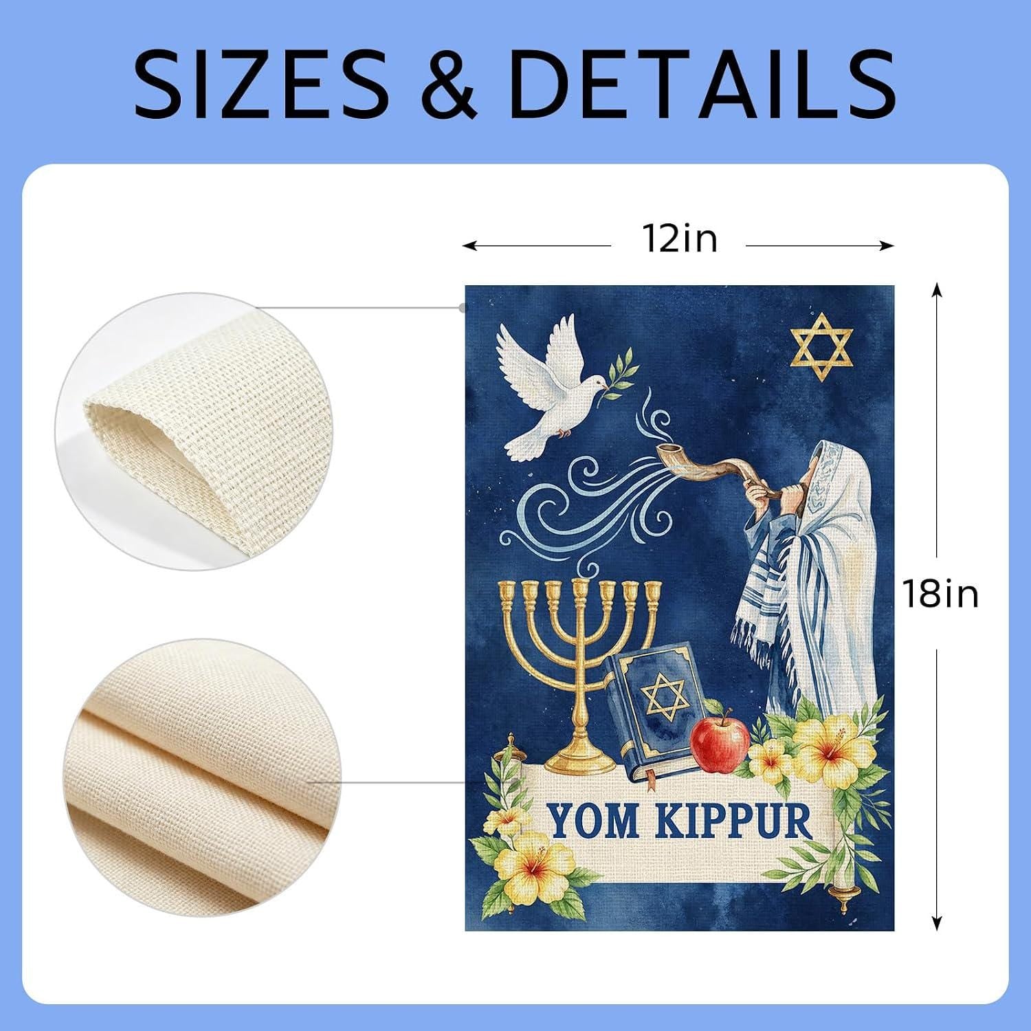Yom Kippur Garden Flag, Double-Sided Burlap Holiday Decor (12x18 Inch)