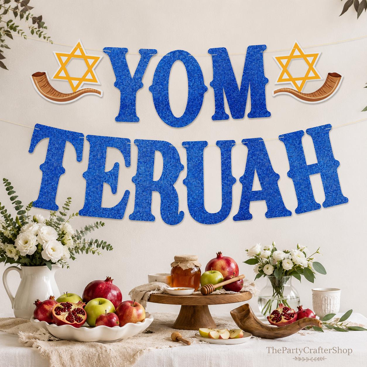 Yom Teruah Glitter Banner, Feast of Trumpets Party Decor (Ready Made)