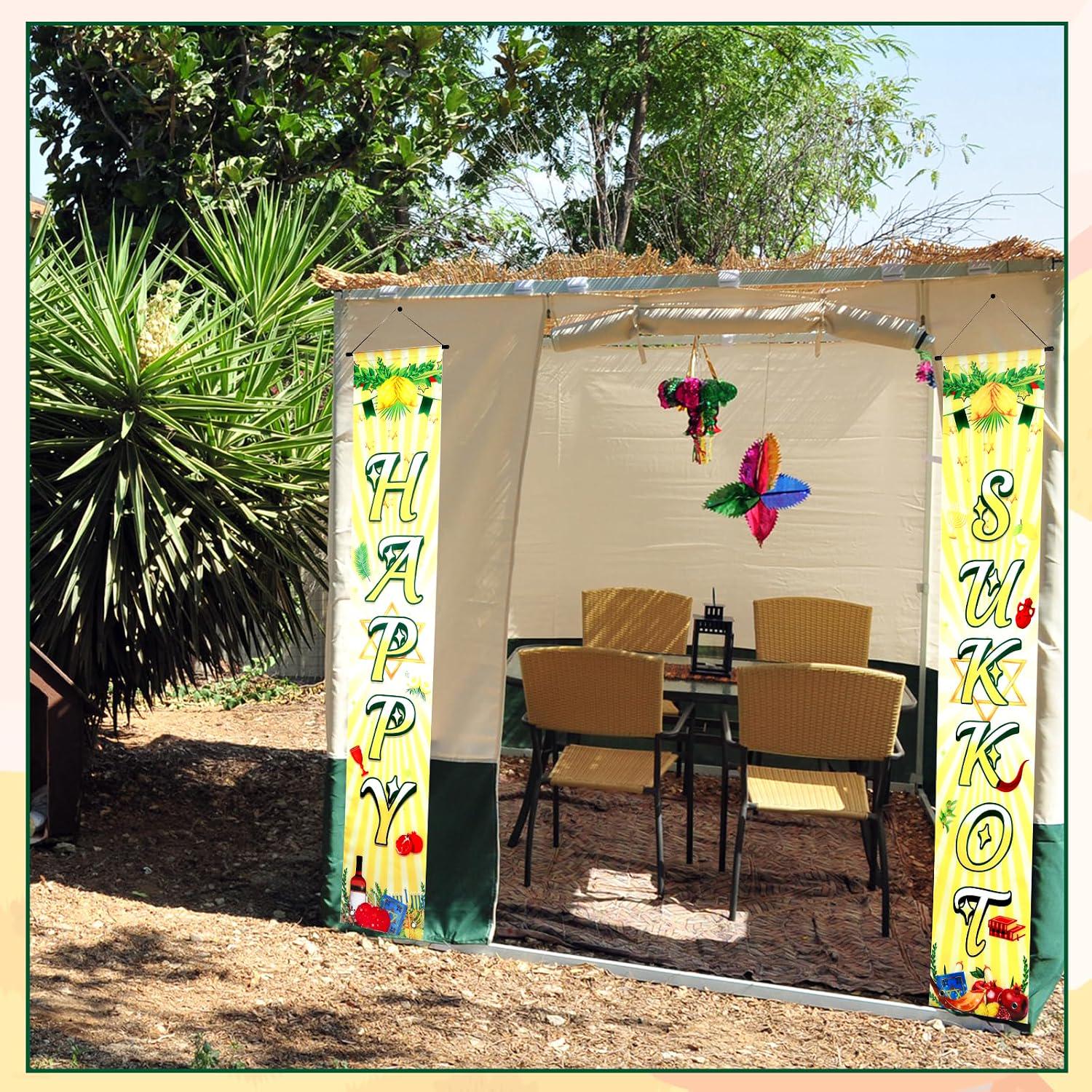 Happy Sukkot Porch Banner, Jewish Holiday Decor, Front Door Sign, Sukkah Decorations, Indoor Outdoor Flag