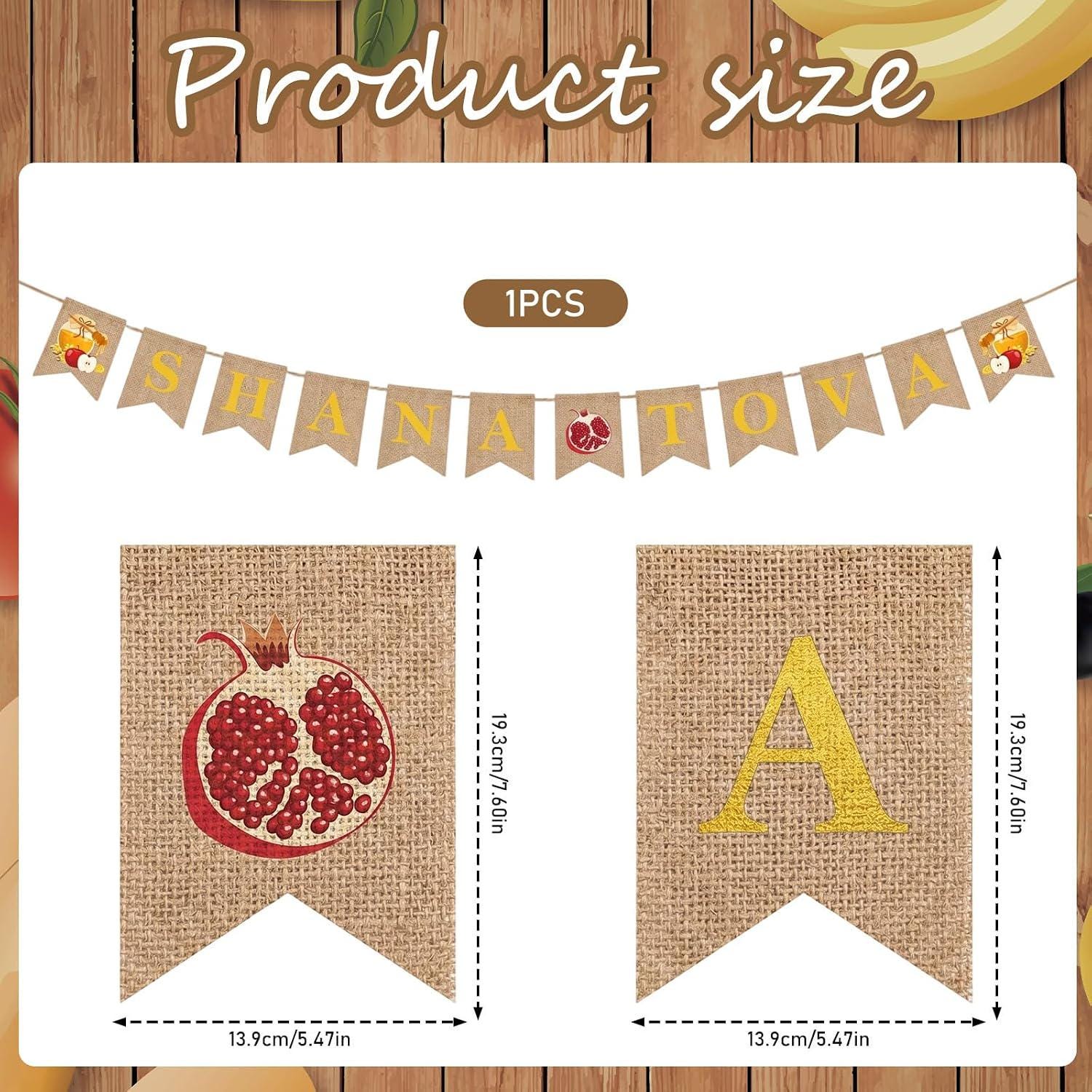 Shana Tova Banner, Rosh Hashanah Linen Decor, Jewish New Year Hanging Sign (5x7 Inch)