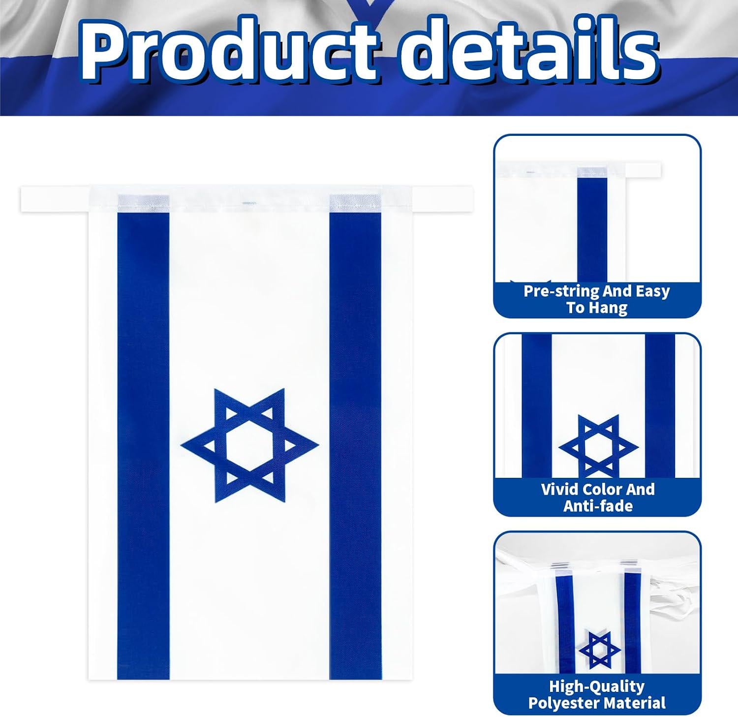 Israel Flag Banner, 30 Piece Blue White String Flags, Yom HaAtzmaut Parade Decor