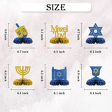 Hanukkah Honeycomb Centerpieces, Glitter Mazel Tov, Star of David, Menorah, Dreidel (8 Piece Set)