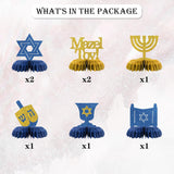 Hanukkah Honeycomb Centerpieces, Glitter Mazel Tov, Star of David, Menorah, Dreidel (8 Piece Set)