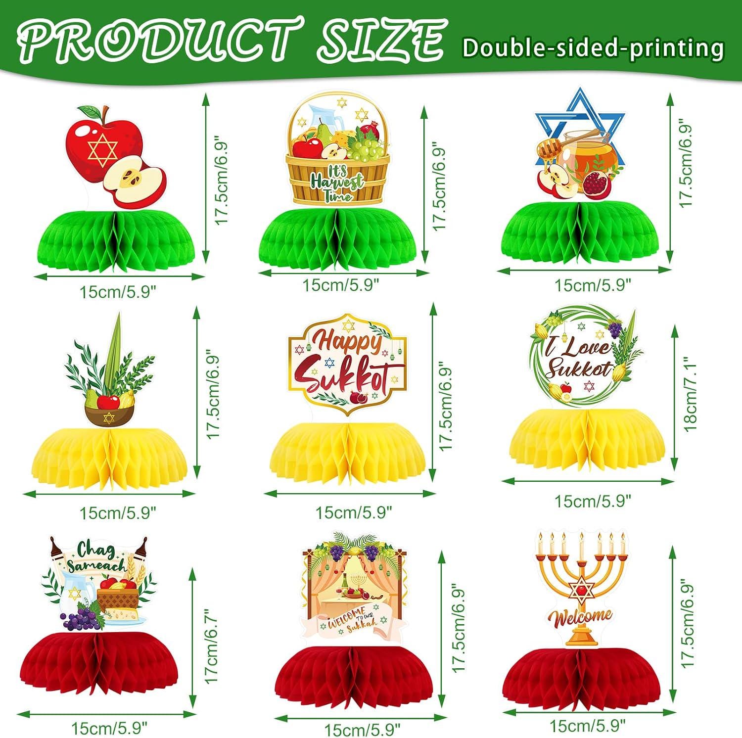 Sukkot Honeycomb Centerpieces, 9-Piece Harvest Table Decorations (Paper)