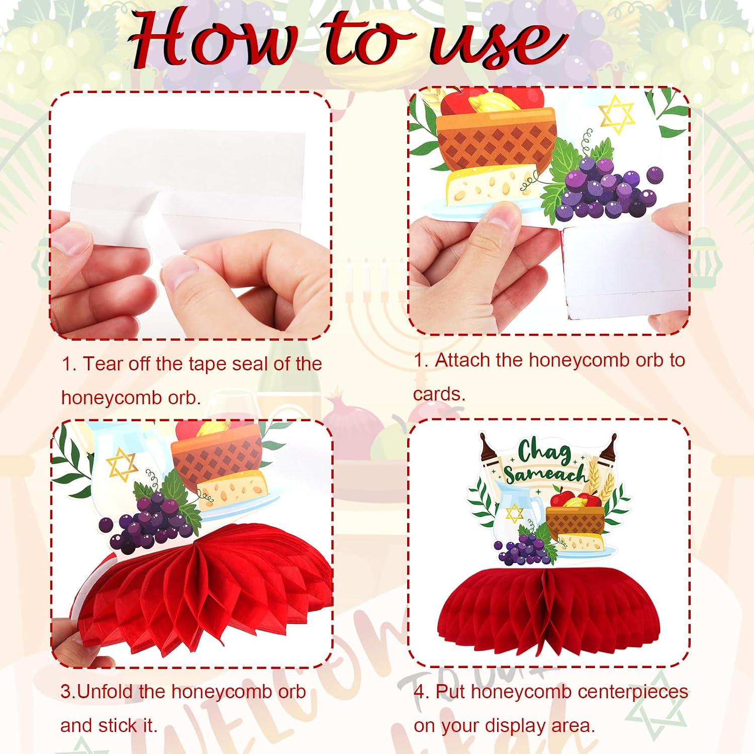 Sukkot Honeycomb Centerpieces, 9-Piece Harvest Table Decorations (Paper)