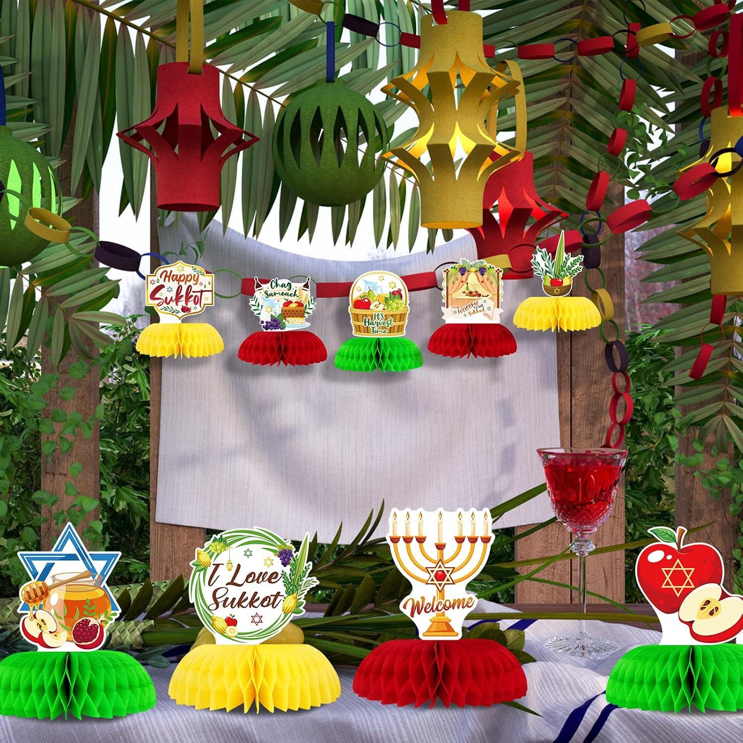 Sukkot Honeycomb Centerpieces, 9-Piece Harvest Table Decorations (Paper)