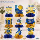 Hanukkah Honeycomb Centerpieces, 9-Piece Set, Blue Gold Table Decorations