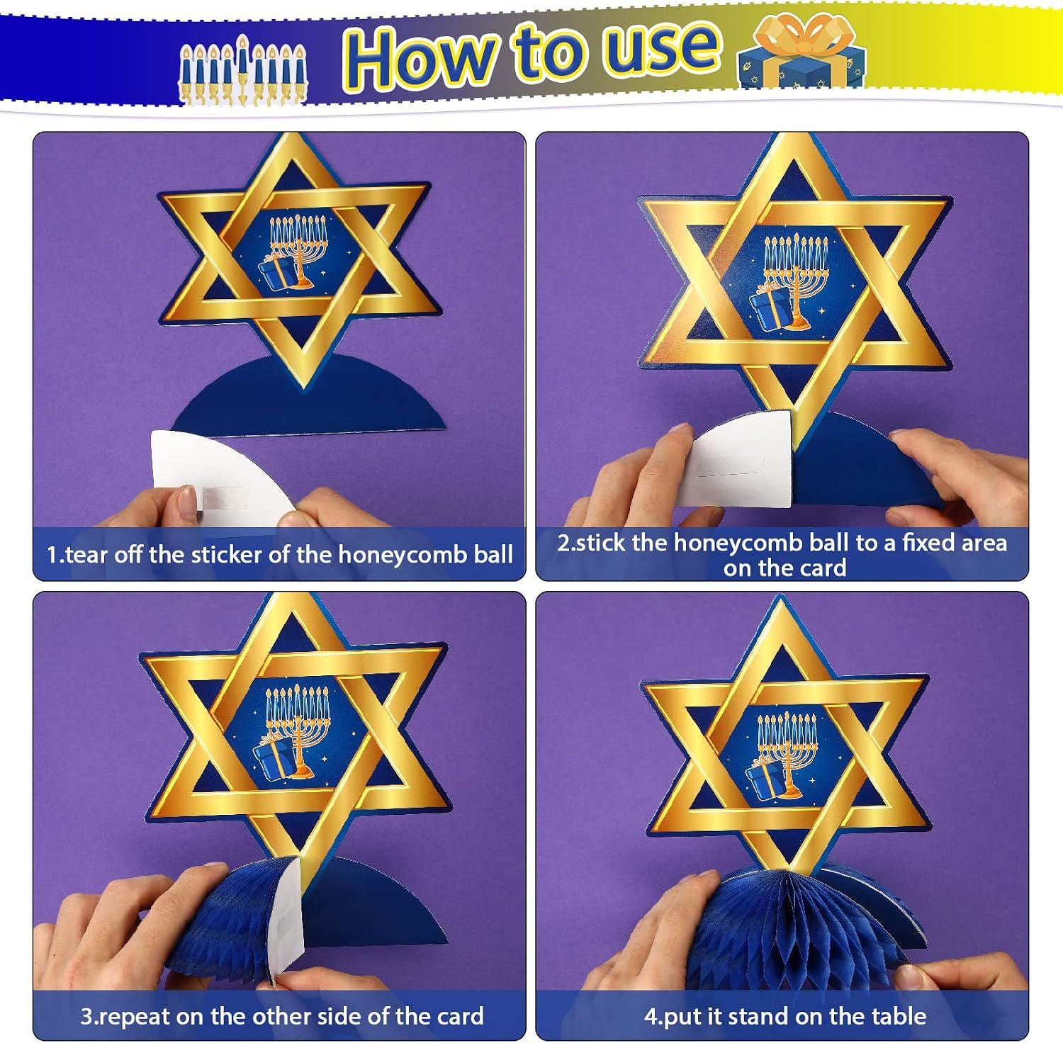 Hanukkah Honeycomb Centerpieces, 9-Piece Set, Blue Gold Table Decorations
