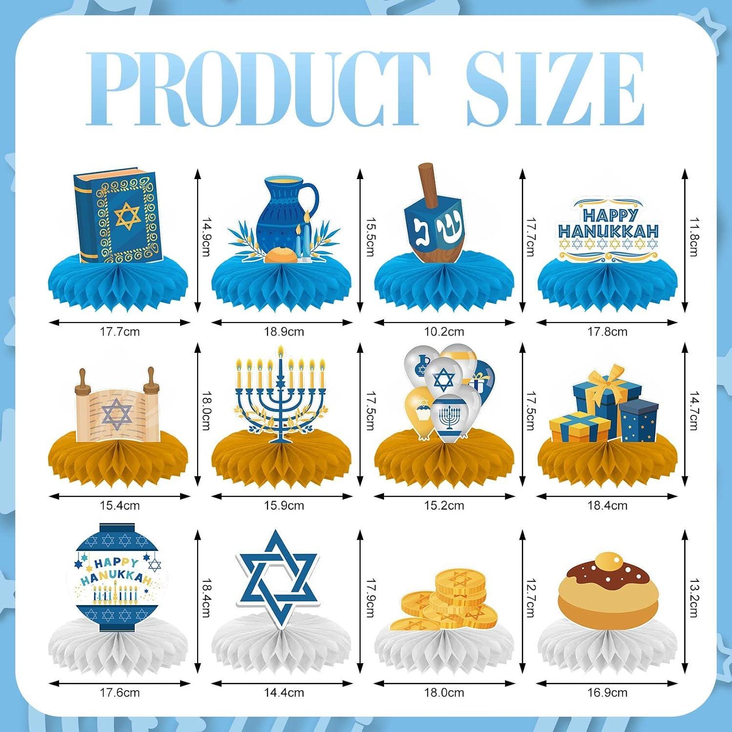 Hanukkah Honeycomb Centerpieces, 12-Piece Chanukah Table Decor Set