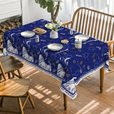 Yom Kippur Tablecloth, Shofar Leaves, Star of David, Jewish Holiday Decor (60x84 Inch)