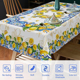 Lemon Tile Tablecloth, Mediterranean Summer Decor, 60x84 Inch Rectangle Cover