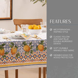 Mediterranean Lemon Tablecloth, Double Border Citrus Floral, 60x120 Inch Polyester Dining Cover