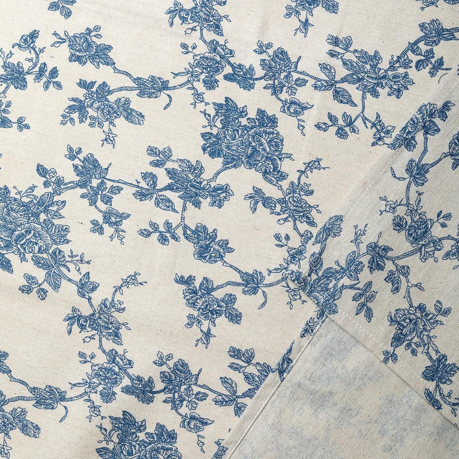 Dark Blue Floral Tablecloth, 52x70 Inch Polyester Dining Cover (Indoor Outdoor)