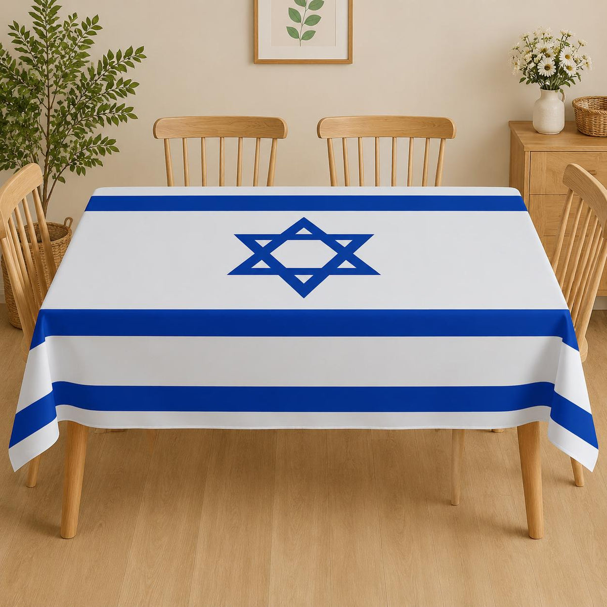 Israel Flag Tablecloth, 60x80 Inch Polyester Runner, Jewish Celebration Decor