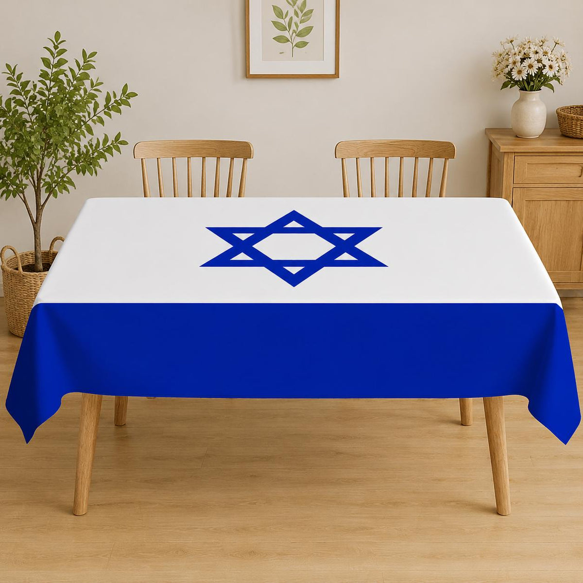 Israel Flag Tablecloth, 60x84 Inch, Yom Ha'atzmaut Decor, Blue White Home Decoration