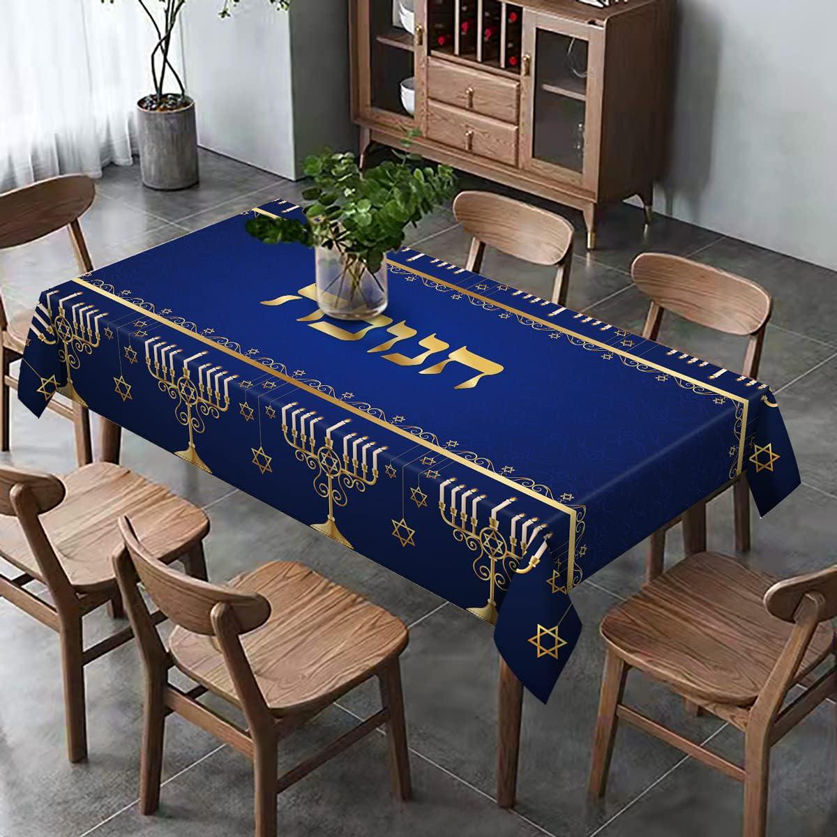 Hanukkah Tablecloth, Menorah Star of David, Jewish Holiday Decor (60x84 Inch)