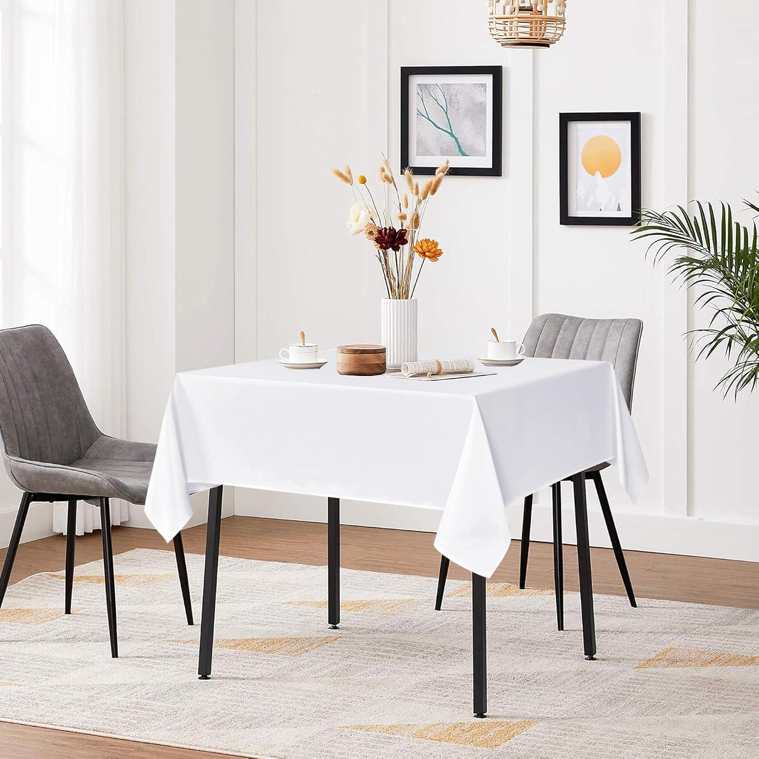 White Polyester Square Tablecloth, 54x54 Inch, Washable Dinner Decor