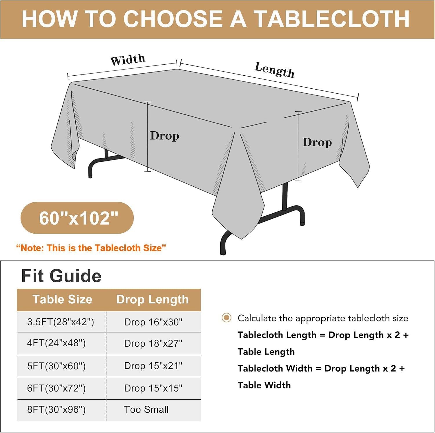 2-Pack White Polyester Tablecloths, 60x102 Inch, Stain Resistant, Washable (6FT Rectangle)