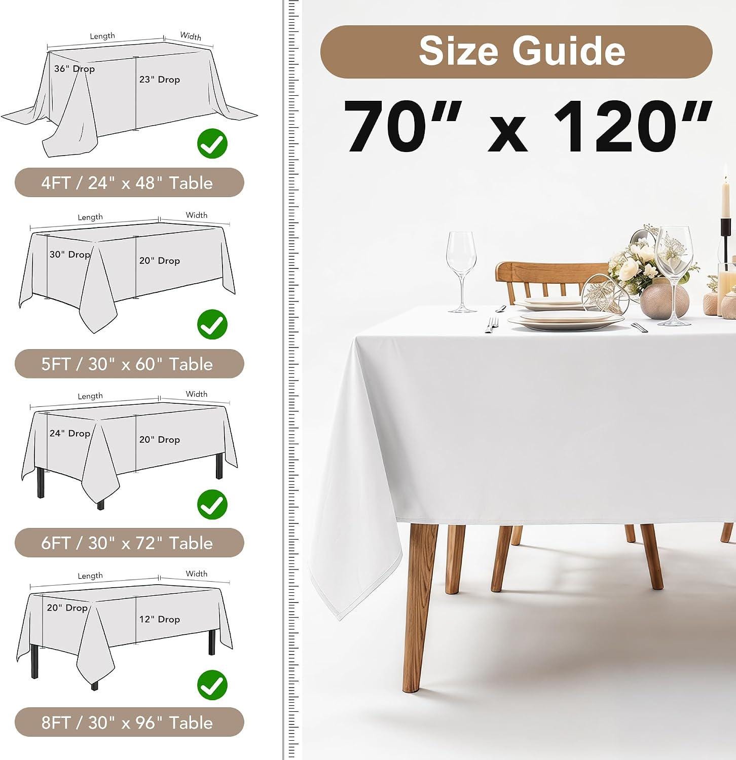 White Polyester Tablecloth, 70x120 Inch, Washable Event Decor