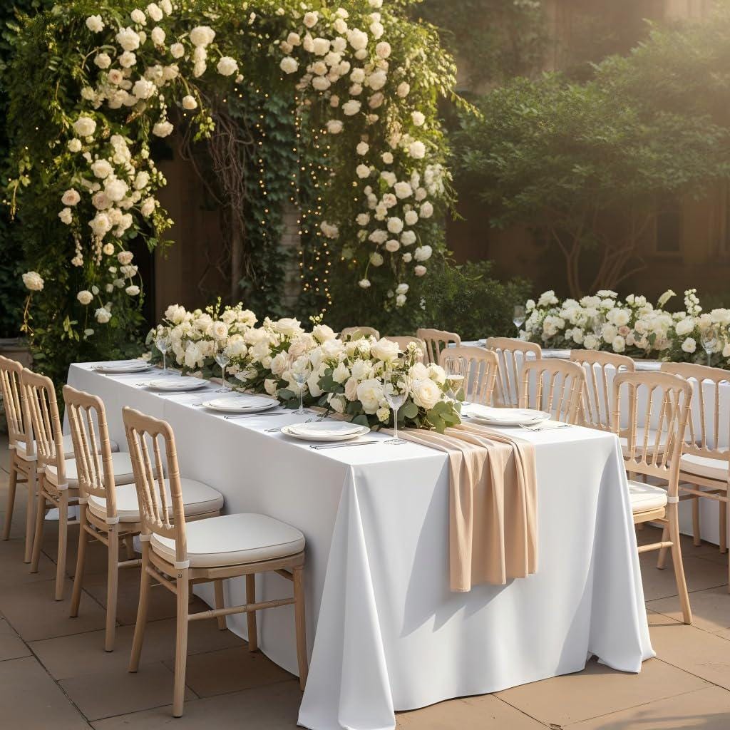 White Polyester Tablecloth, 70x120 Inch, Washable Event Decor