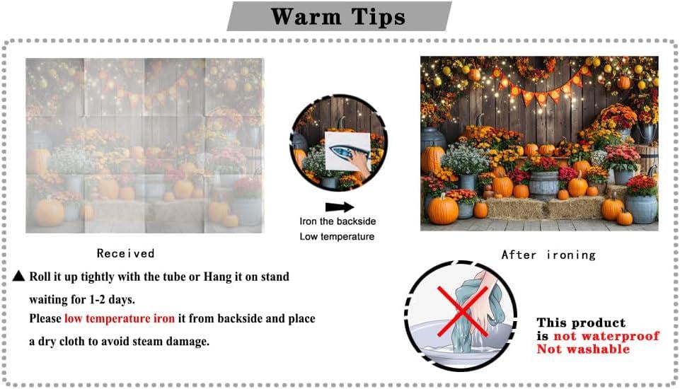 7x5FT Autumn Harvest Backdrop, Pumpkin Maple Leaves, Rustic Party Photography Decor