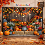 7x5FT Autumn Harvest Backdrop, Pumpkin Maple Leaves, Rustic Party Photography Decor